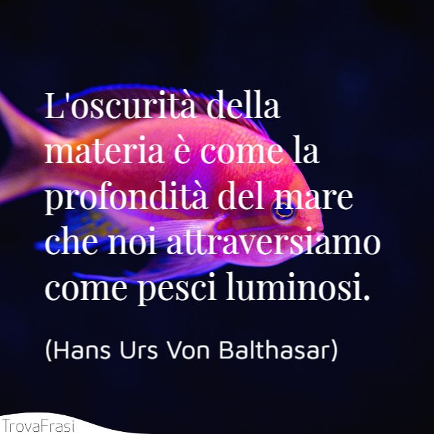 L'oscurità della materia è come la profondità del mare che noi attraversiamo come pesci luminosi.
