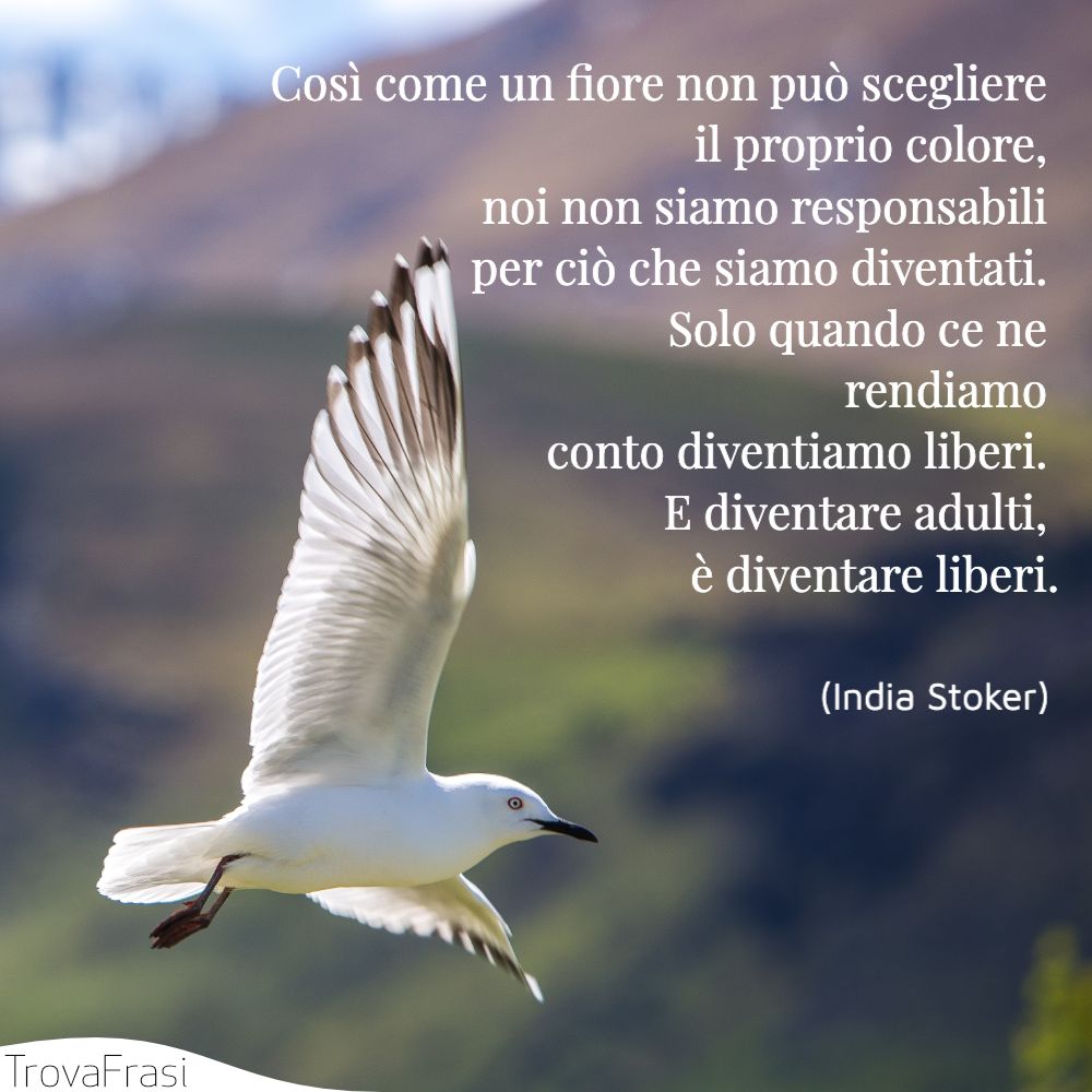 Così come un fiore non può scegliere il proprio colore, noi non siamo responsabili per ciò che siamo diventati. Solo quando ce ne rendiamo conto diventiamo liberi. E diventare adulti, è diventare liberi.