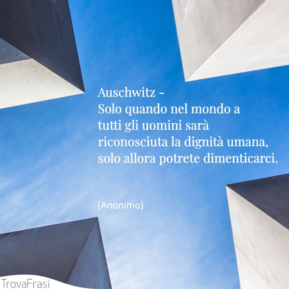 Auschwitz - Solo quando nel mondo a tutti gli uomini sarà riconosciuta la dignità umana, solo allora potrete dimenticarci.