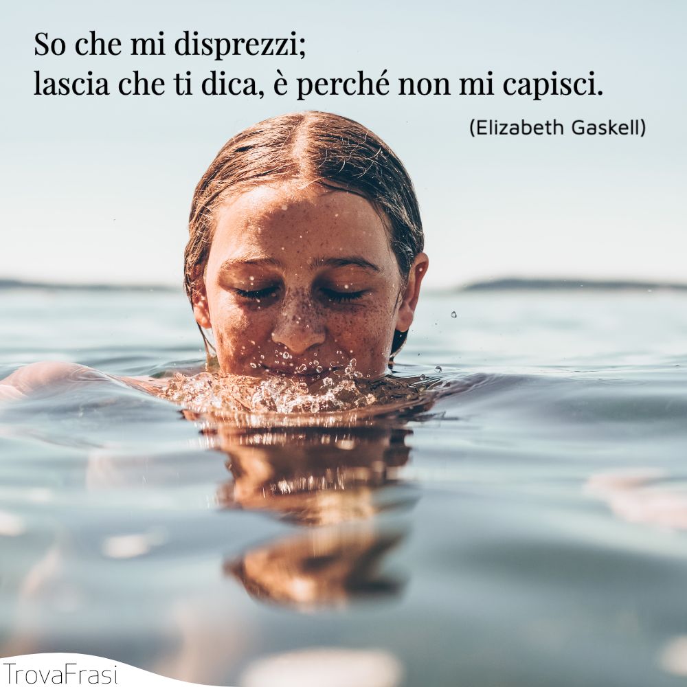 So che mi disprezzi; lascia che ti dica, è perché non mi capisci.