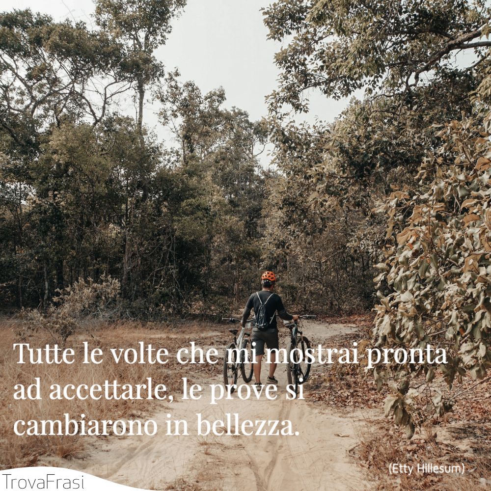 Tutte le volte che mi mostrai pronta ad accettarle, le prove si cambiarono in bellezza.