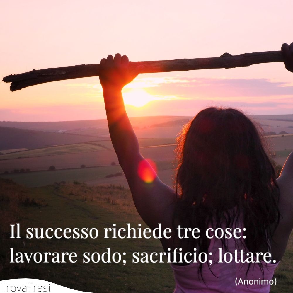 Il successo richiede tre cose: lavorare sodo; sacrificio; lottare.