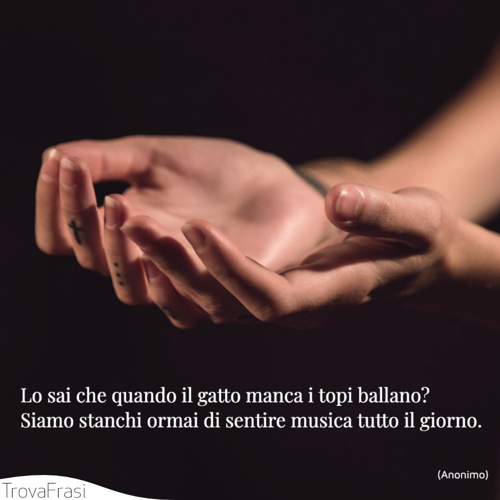 Lo sai che quando il gatto manca i topi ballano? Siamo stanchi ormai di sentire musica tutto il giorno.