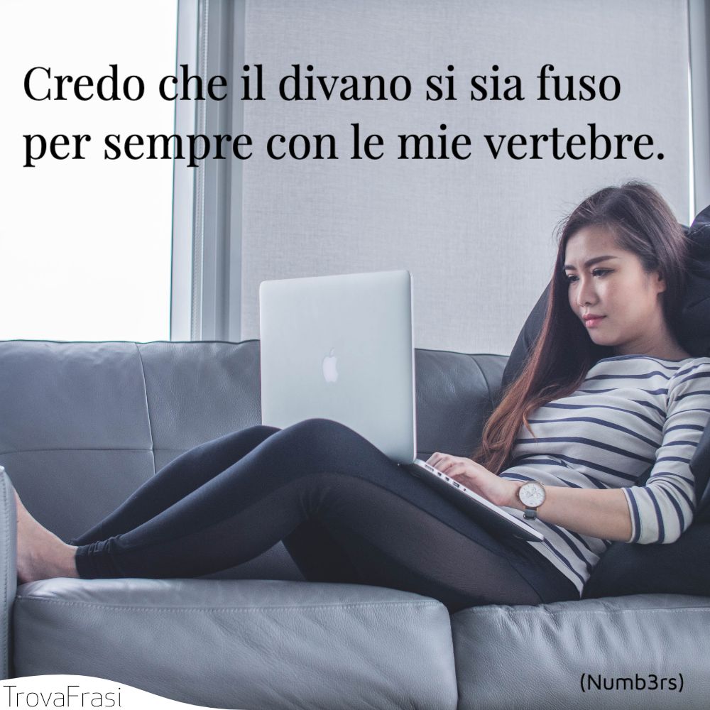 Credo che il divano si sia fuso per sempre con le mie vertebre.