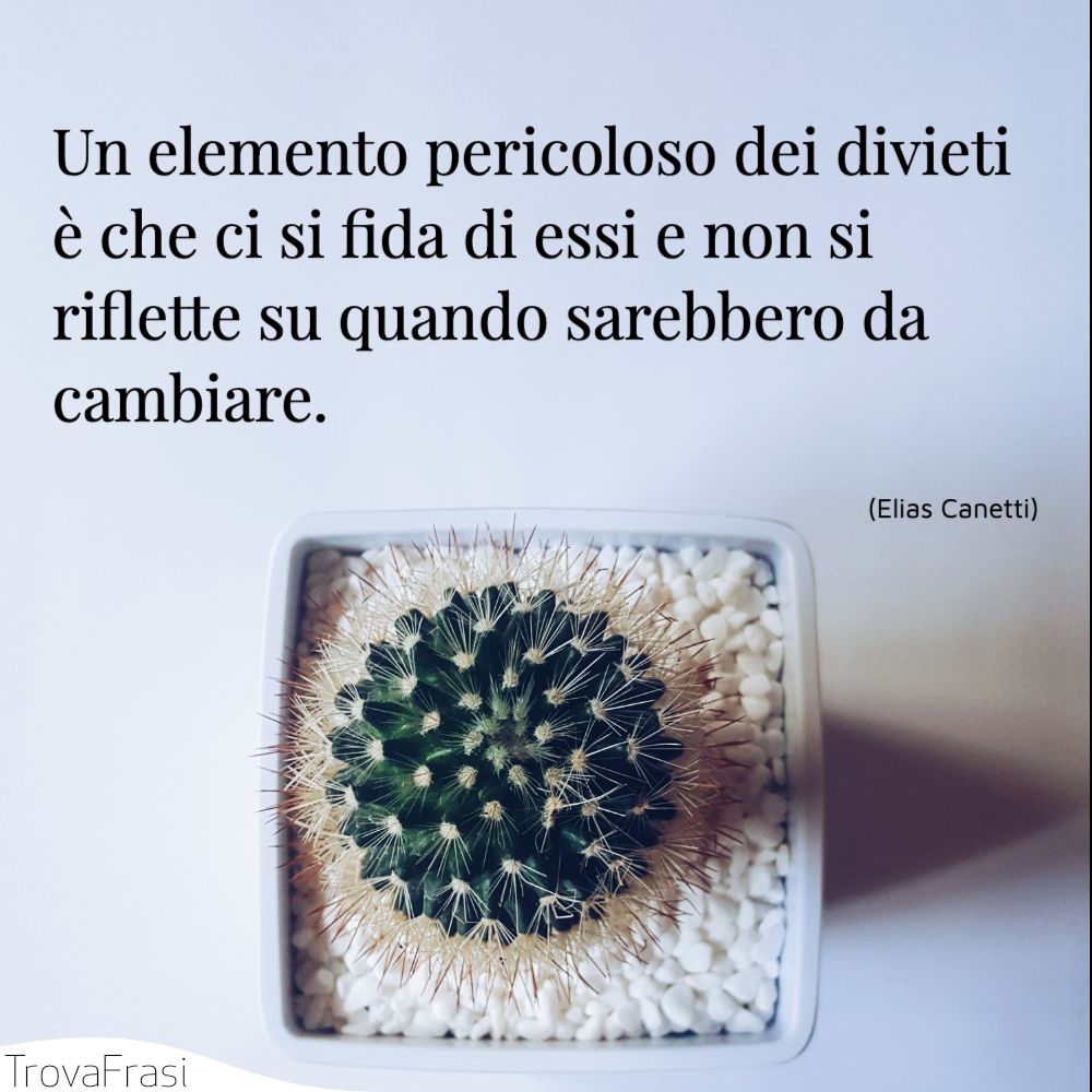 Un elemento pericoloso dei divieti è che ci si fida di essi e non si riflette su quando sarebbero da cambiare.