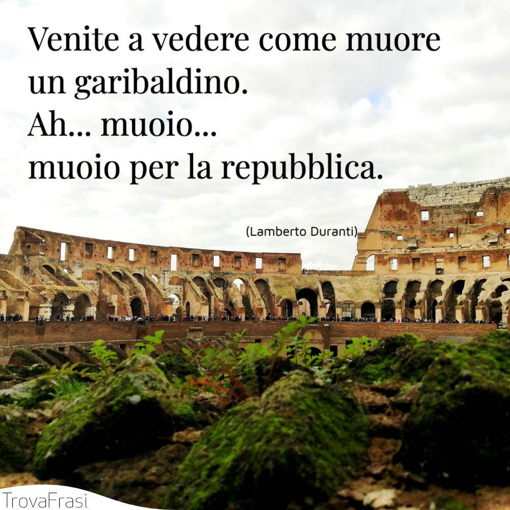 Venite a vedere come muore un garibaldino. Ah... muoio... muoio per la repubblica.
