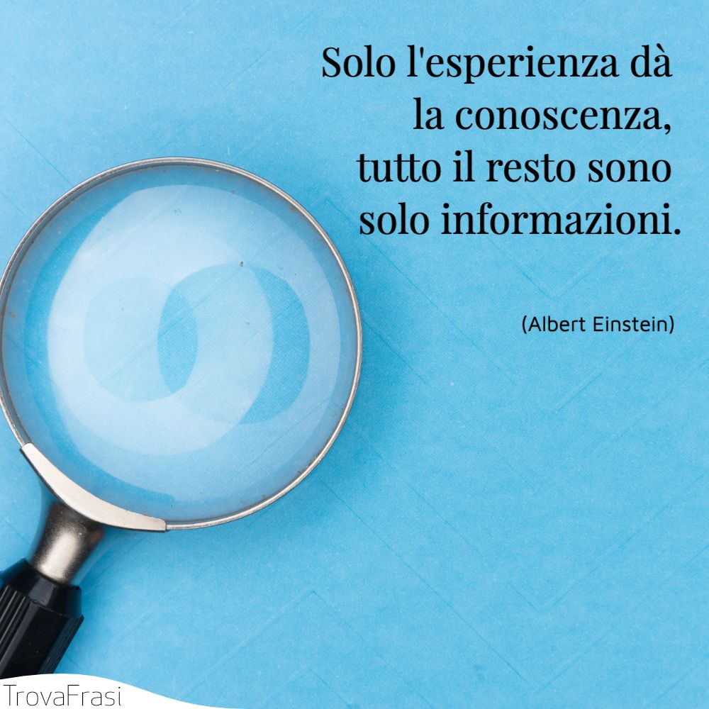 Solo l'esperienza dà la conoscenza, tutto il resto sono solo informazioni.