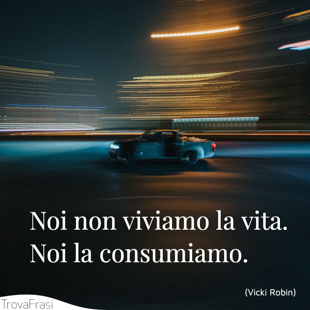 Noi non viviamo la vita. Noi la consumiamo.