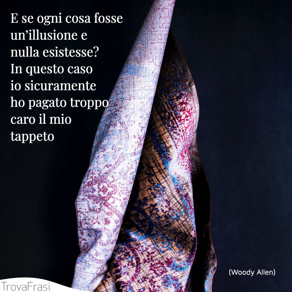 E se ogni cosa fosse un’illusione e nulla esistesse? In questo caso io sicuramente ho pagato troppo caro il mio tappeto