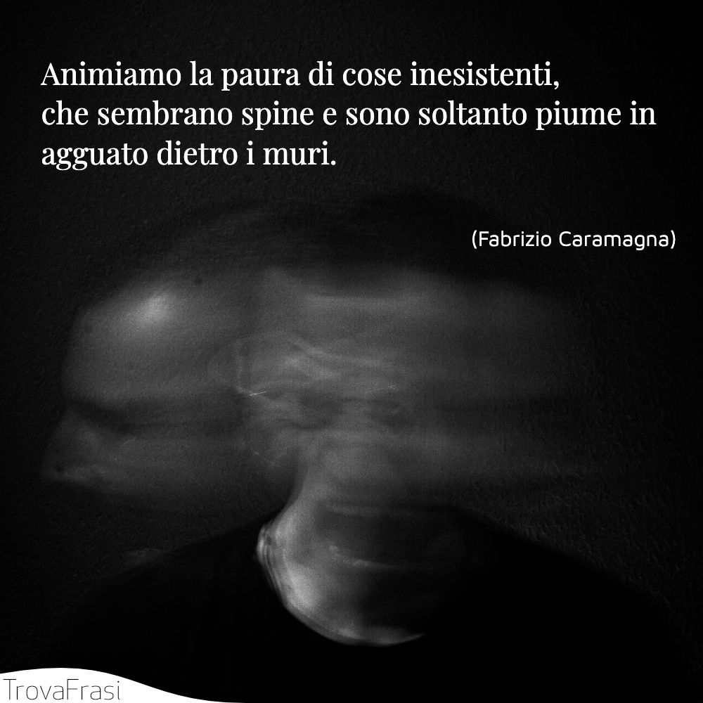 Animiamo la paura di cose inesistenti, che sembrano spine e sono soltanto piume in agguato dietro i muri.
