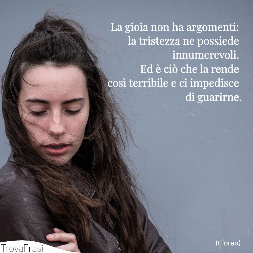 La gioia non ha argomenti; la tristezza ne possiede innumerevoli. Ed è ciò che la rende così terribile e ci impedisce di guarirne.