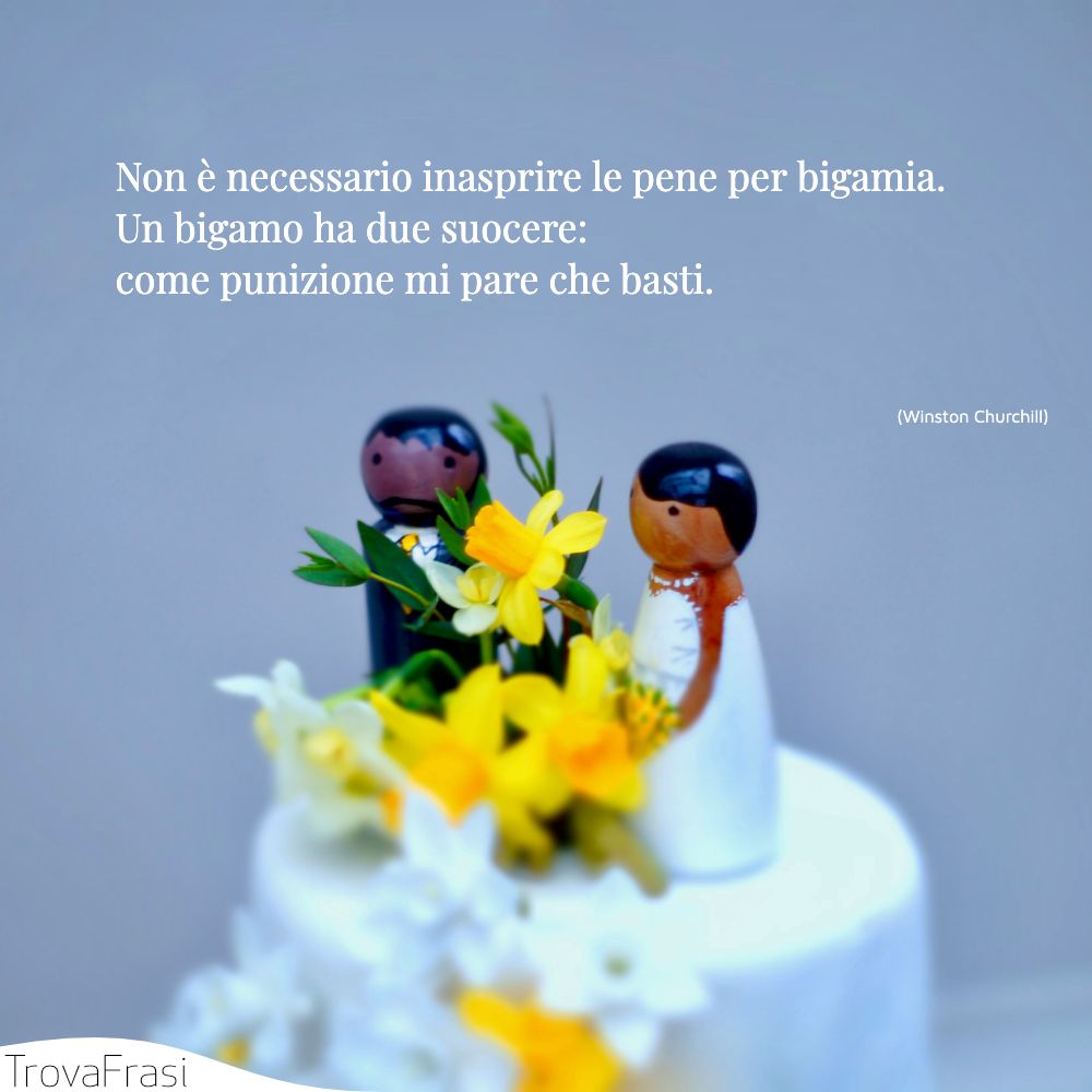 Non è necessario inasprire le pene per bigamia. Un bigamo ha due suocere: come punizione mi pare che basti.