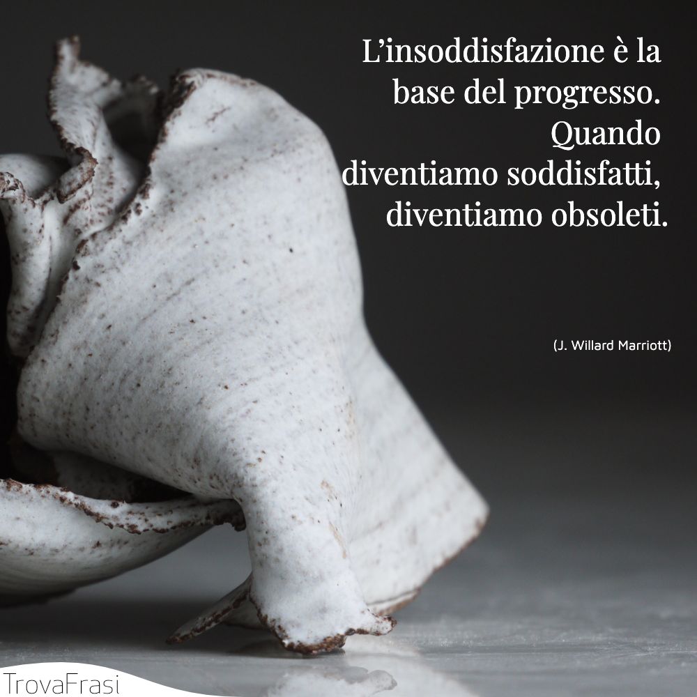 L’insoddisfazione è la base del progresso. Quando diventiamo soddisfatti, diventiamo obsoleti.