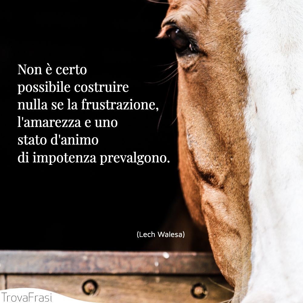 Non è certo possibile costruire nulla se la frustrazione, l'amarezza e uno stato d'animo di impotenza prevalgono.
