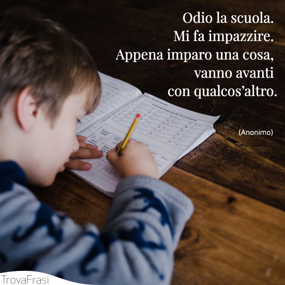 Odio la scuola. Mi fa impazzire. Appena imparo una cosa, vanno avanti con qualcos’altro.