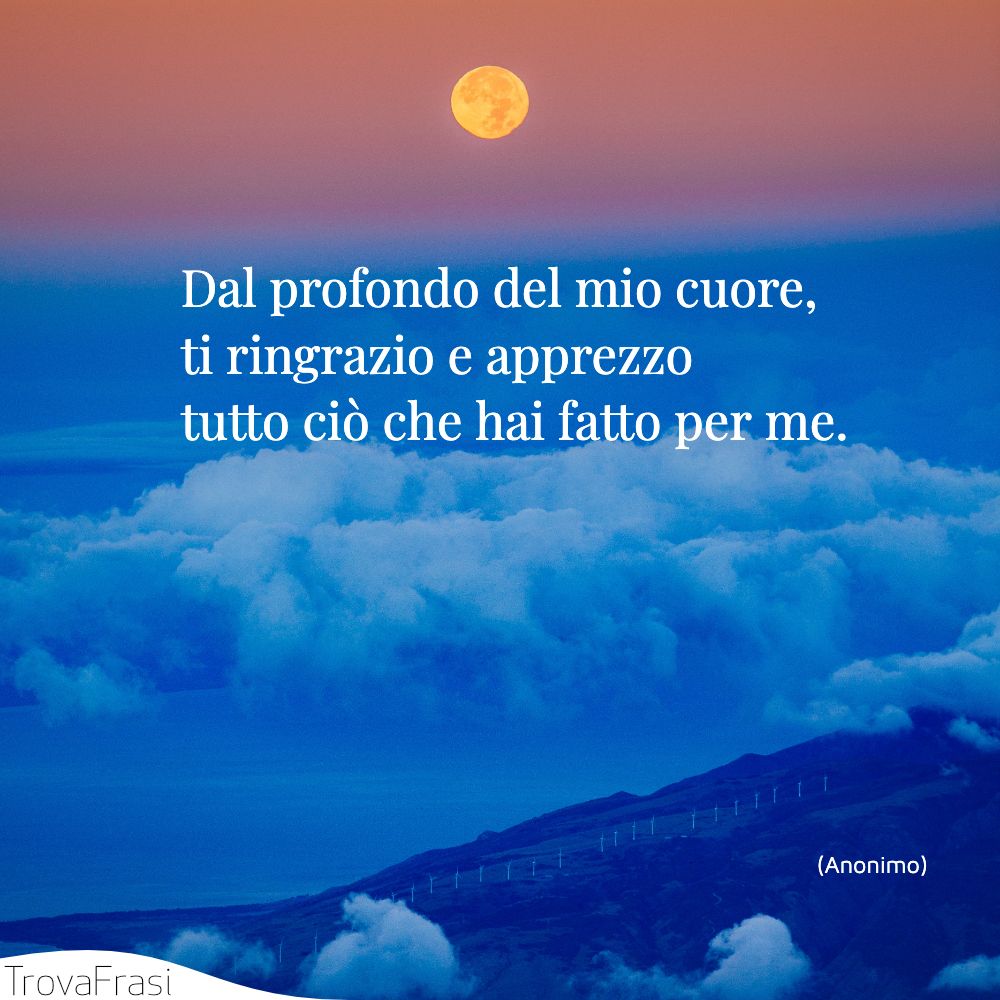 Dal profondo del mio cuore, ti ringrazio e apprezzo tutto ciò che hai fatto per me.