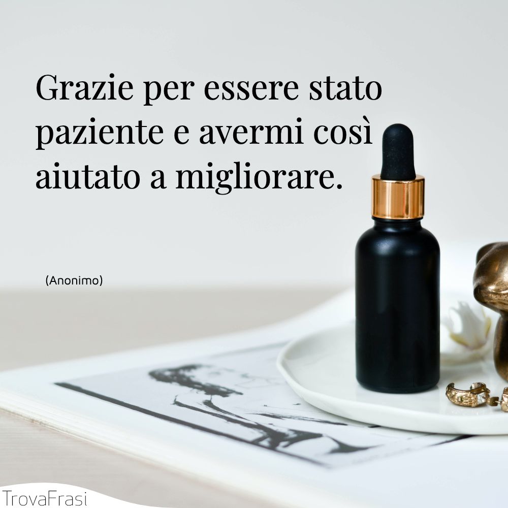 Grazie per essere stato paziente e avermi così aiutato a migliorare.