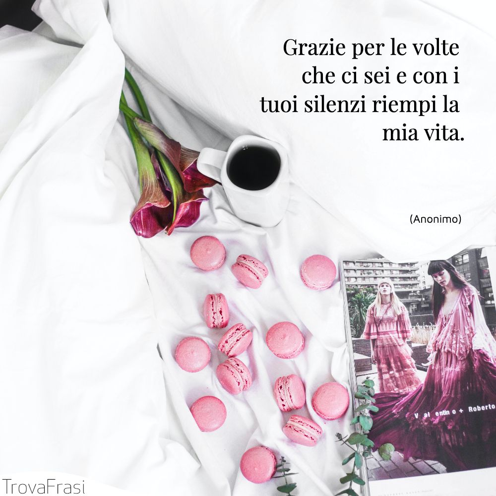 Grazie per le volte che ci sei e con i tuoi silenzi riempi la mia vita.