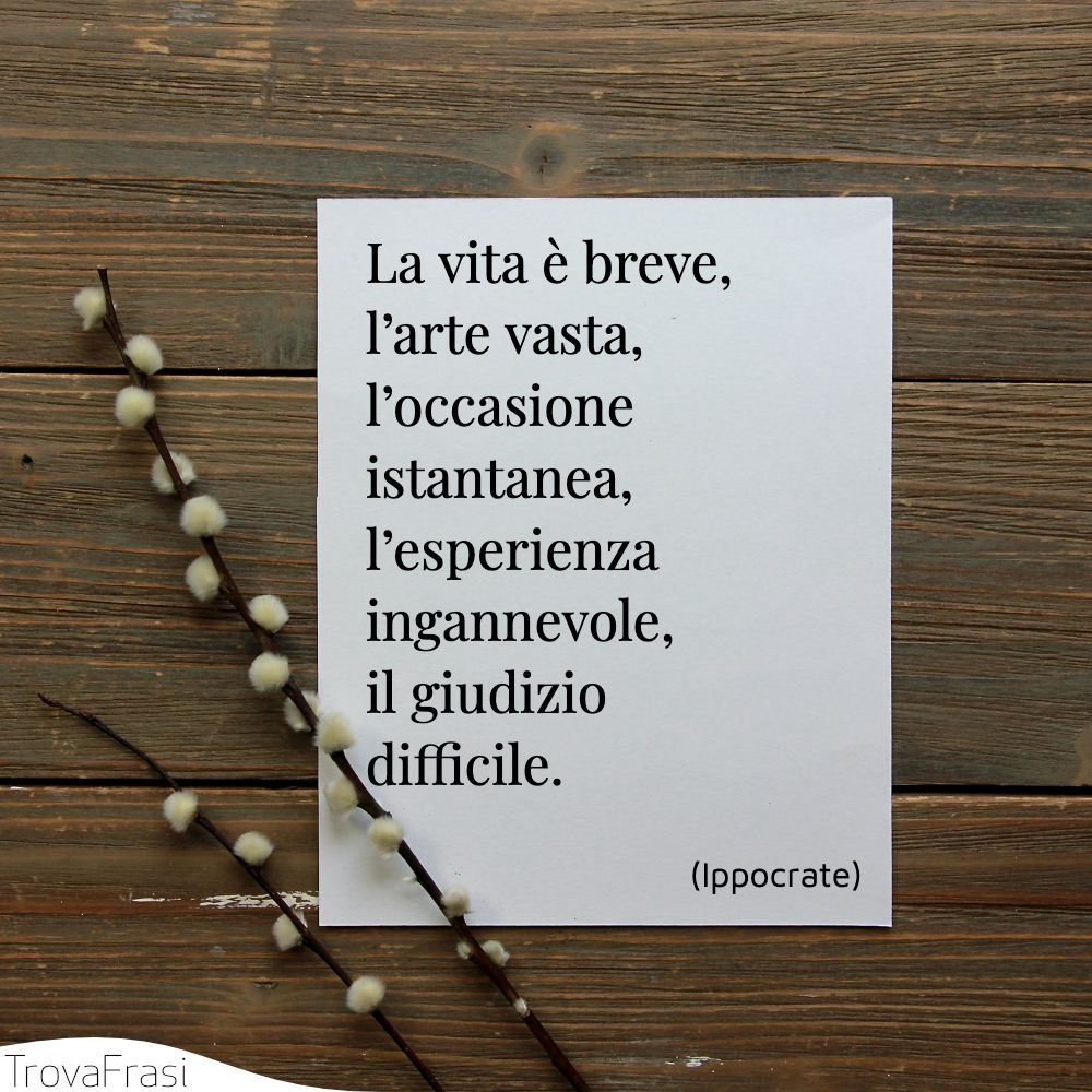 La vita è breve, l’arte vasta, l’occasione istantanea, l’esperienza ingannevole, il giudizio difficile.