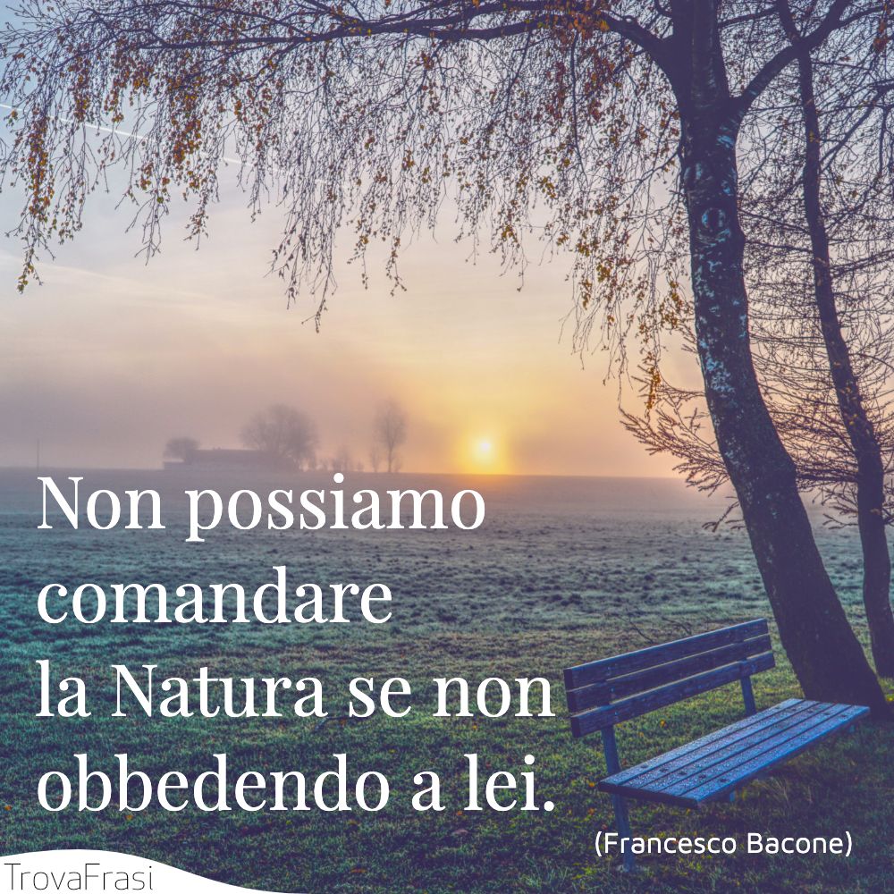Non possiamo comandare la Natura se non obbedendo a lei.