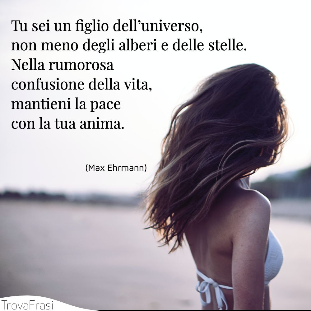 Tu sei un figlio dell’universo, non meno degli alberi e delle stelle. Nella rumorosa confusione della vita, mantieni la pace con la tua anima.