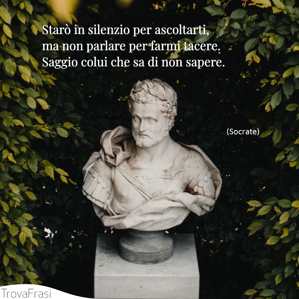Starò in silenzio per ascoltarti, ma non parlare per farmi tacere. saggio colui che sa di non sapere.